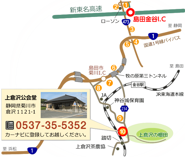 新東名高速道路 島田金谷I.Cからの案内図