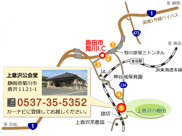 国道1号線バイパス島田市菊川I.C（静岡方面）からの案内図