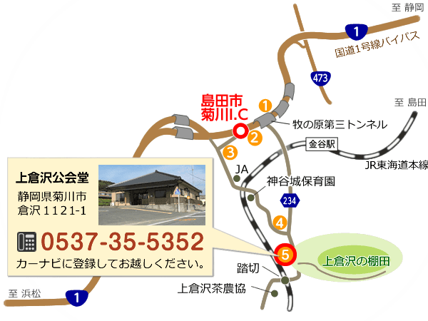 国道1号線バイパス島田市菊川I.C(静岡方面)からの案内図
