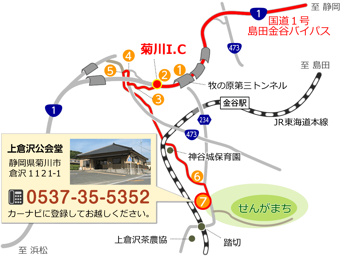 国道１号島田金谷バイパス 菊川I.C（静岡方面）からの案内図